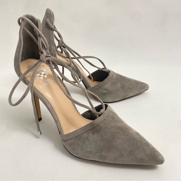 Vince Camuto Gray Suede Pumps 10 M Pointed Toe Ankle Wrap Women’s Shoes - Picture 1 of 11